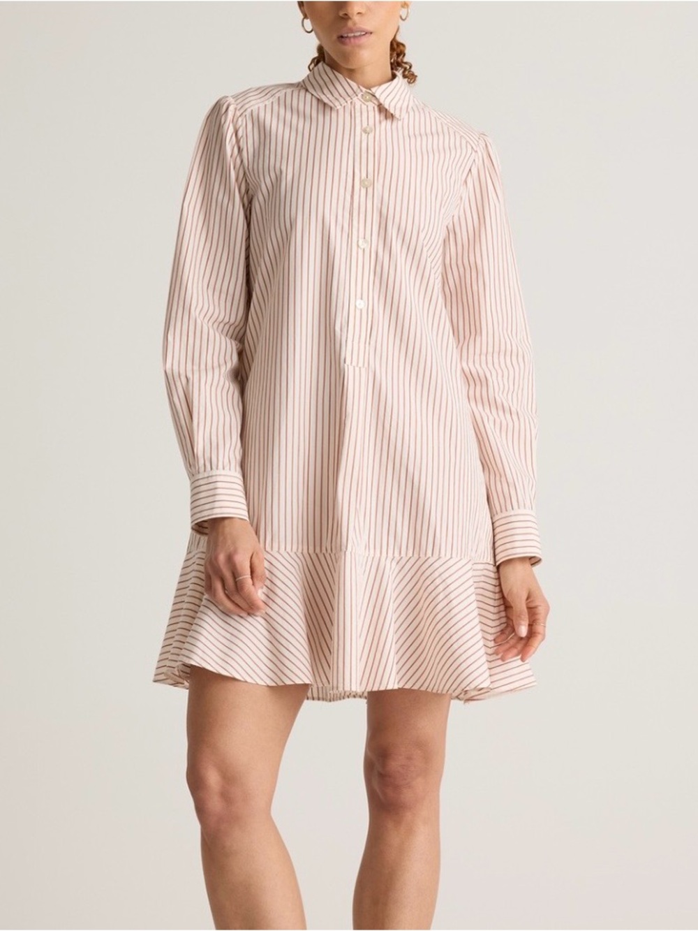 Quince 100% Organic Cotton Drop Waist
Shirt Dress Terracotta Stripe Medium